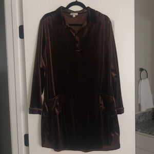 Earthbound Trading Co. Brown Velvet Long sleeve western boho dress L festival